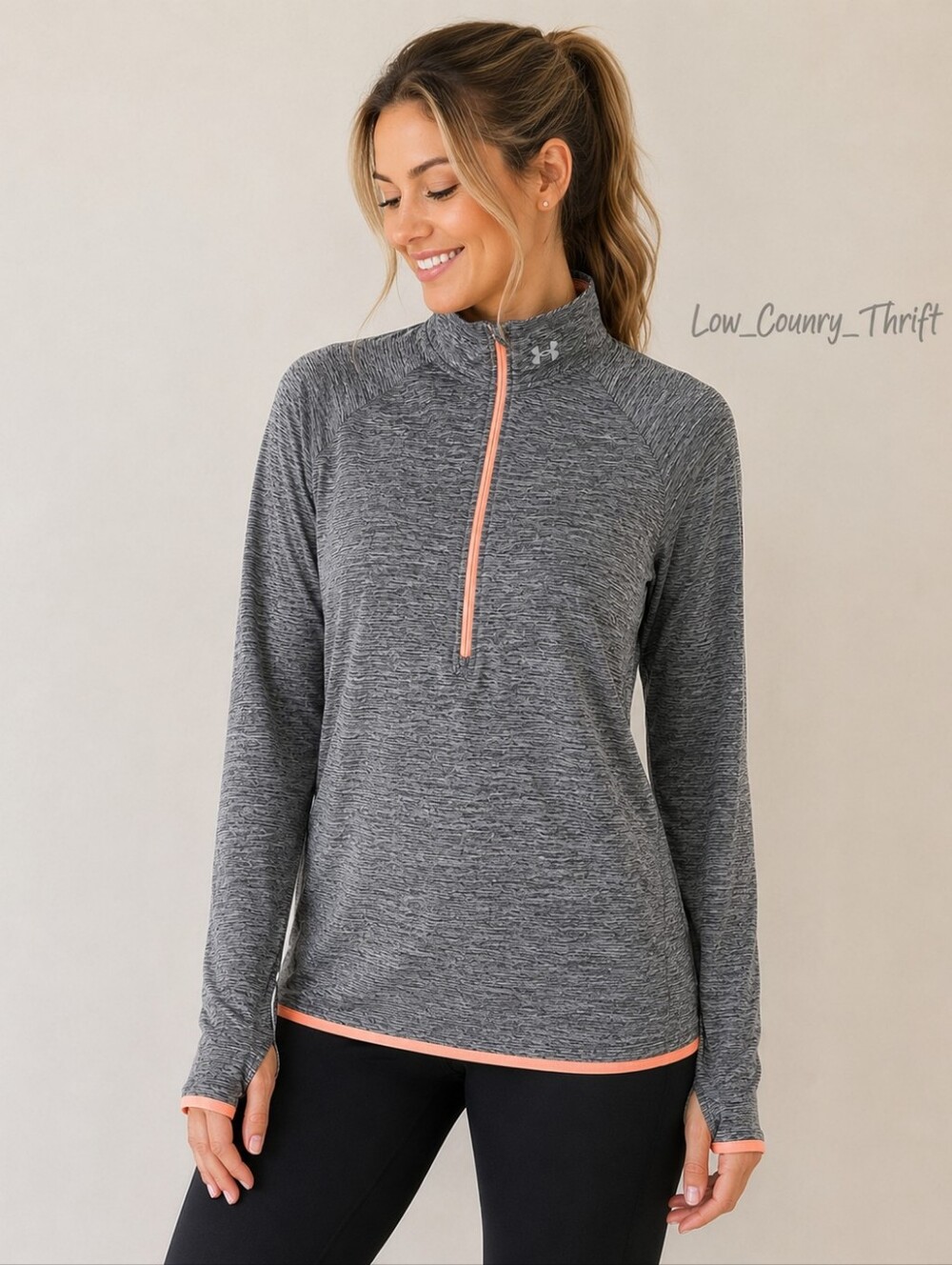Under Armour HeatGear Threadborne Run 1/2 Zip Pullover Gray Orange XL